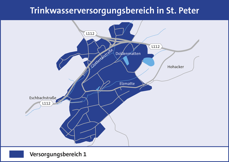 Lageplan des Trinwasserversorgungsbereichs von St. Peter